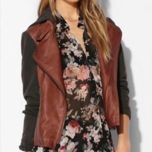 leather jacket with cotton sleeves and hood